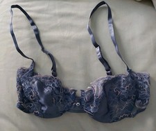 Vtg 80s 90s Christian Dior Intimates Blue Lace Balconette Bra 34C Style 4775