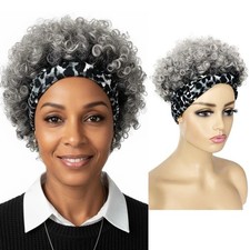 Afro Curly Wigs with Headbands for Black Women: Synthitic Kinky Puff Wigs, Dr...