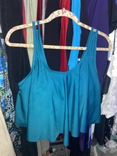 Women s Teal Blue Ruffle Tankini Swim Top Size 1XL Adjustable Straps