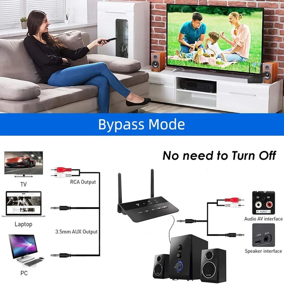 Bluetooth 5.0 Adapter 2-in-1 Sender & Empfänger TV PC Audio 3.5mm AUX AptX BT - Bild 4 von 4