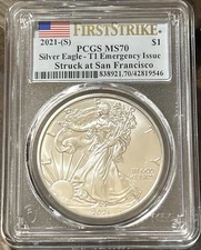 2021-(S) $1 Silver Eagle 1oz Struck at SF - T1 Emergency Issue ~ PCGS MS70