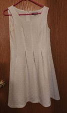 Nine West Sleeveless Lined Pleated Textured Dress Fit & Flare Ivory Size 8