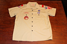 Boy Scouts of America BSA Men's Shirt Tan X-Large XL Sewn Patches Short Sleeve