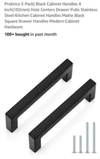 5 Pack| Black Cabinet Handles 4 Inch (102mm) Hole Centers Drawer Pulls #1127-29