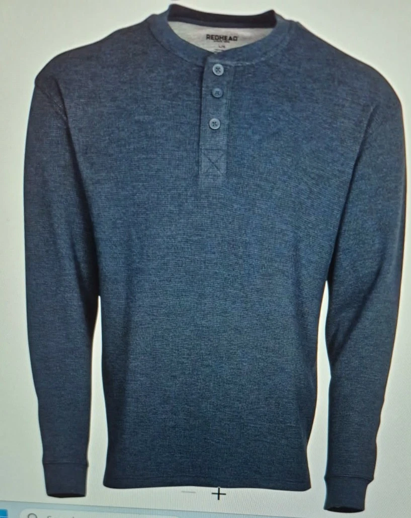 Chemise Henley Homme RedHead – Gris, Manches Longues, Thermique, Coton – Taille L