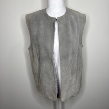 Vintage 70s Leather Suede Vest Womens Large Gray Western Pockets Equestrian L