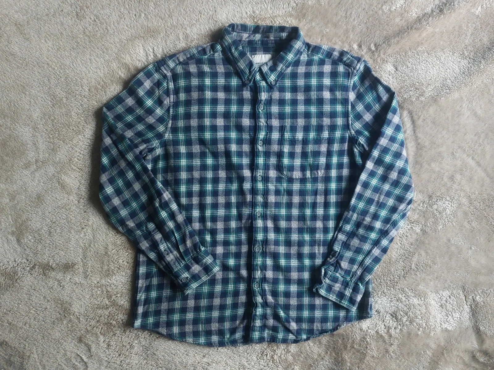 American Eagle Men's Blue Green Plaid 100% Cotton Outdoor Flannel Shirt | XL