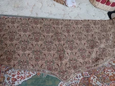 Set of 2 Vintage Brown Beige Tapestry Scalloped Valances 48"x16"