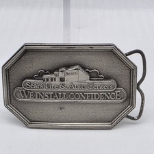 1979 Sears Tire And Auto Centers Brass Belt Buckle Made In USA Vintage