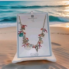 VIRAL 🔥 House of Harlow 1960 Coastal Shell Pearl Gold Charm Necklace Beach NEW 
