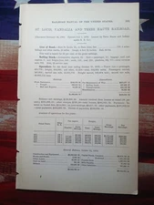 1877 Train Report ST LOUIS VANDALIA & TERRE HAUTE RAILROAD Illinois Indiana 