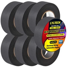 LYLTECH Wire Harness Tape 7 Rolls, Polyester Fabric,Flame Retardant,at 257℉ t...