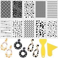 10 Pieces Stencils for Polymer Clay Reusable Plastic Tools with...