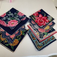Vintage Ladies Hankies Lot Of 8 - SHADES OF DARK OR NAVY BLUE