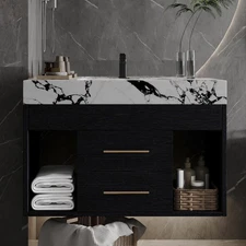 Modern Floating Bathroom Vanity with Ceramic Sink Wall-Mounted Storage Cabinet