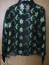 WOMENS ROYAL HIGHNESS 3X GREEN SEQUIN WESTERN SHOW ZIPPERED  SHIRT