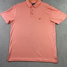 Jack Nicklaus Golf Polo Shirt Men Medium Striped Coral SS Golden Bear Logo READ