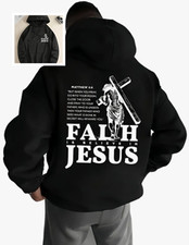 Men's Jesus Carrying Cross Graphic Print Hoodie - Christian Hooded Sweatshirt