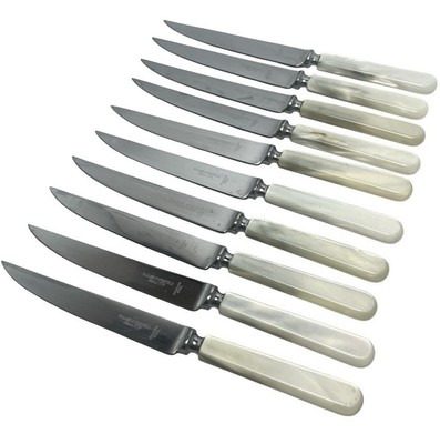 Vintage Eales of Sheffield Set 10 Knives Mother of Pearl Style Stainless Steel