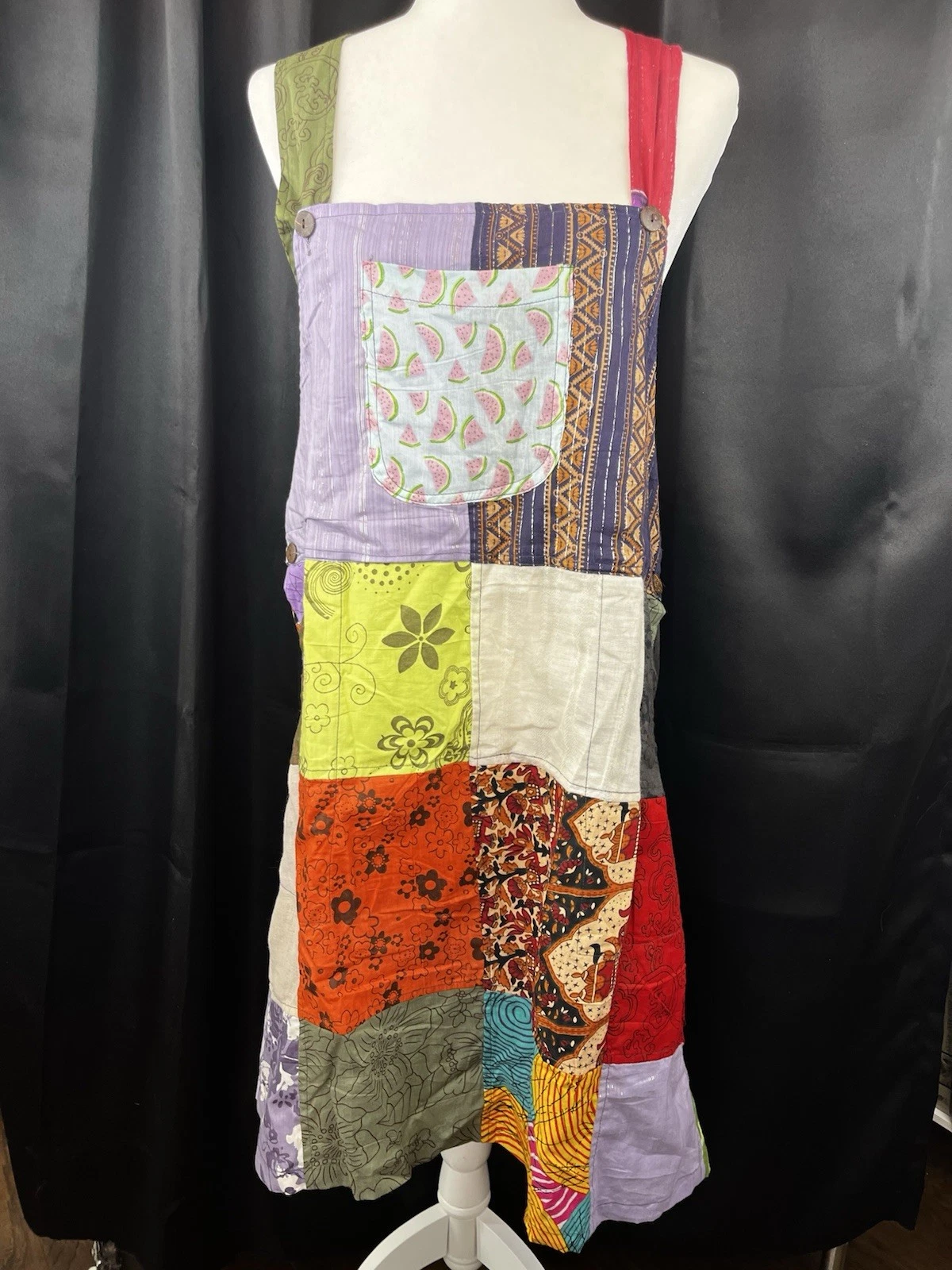 Like International Overalls Womens S/M Patchwork Boho Hippie Artsy Dress Pockets