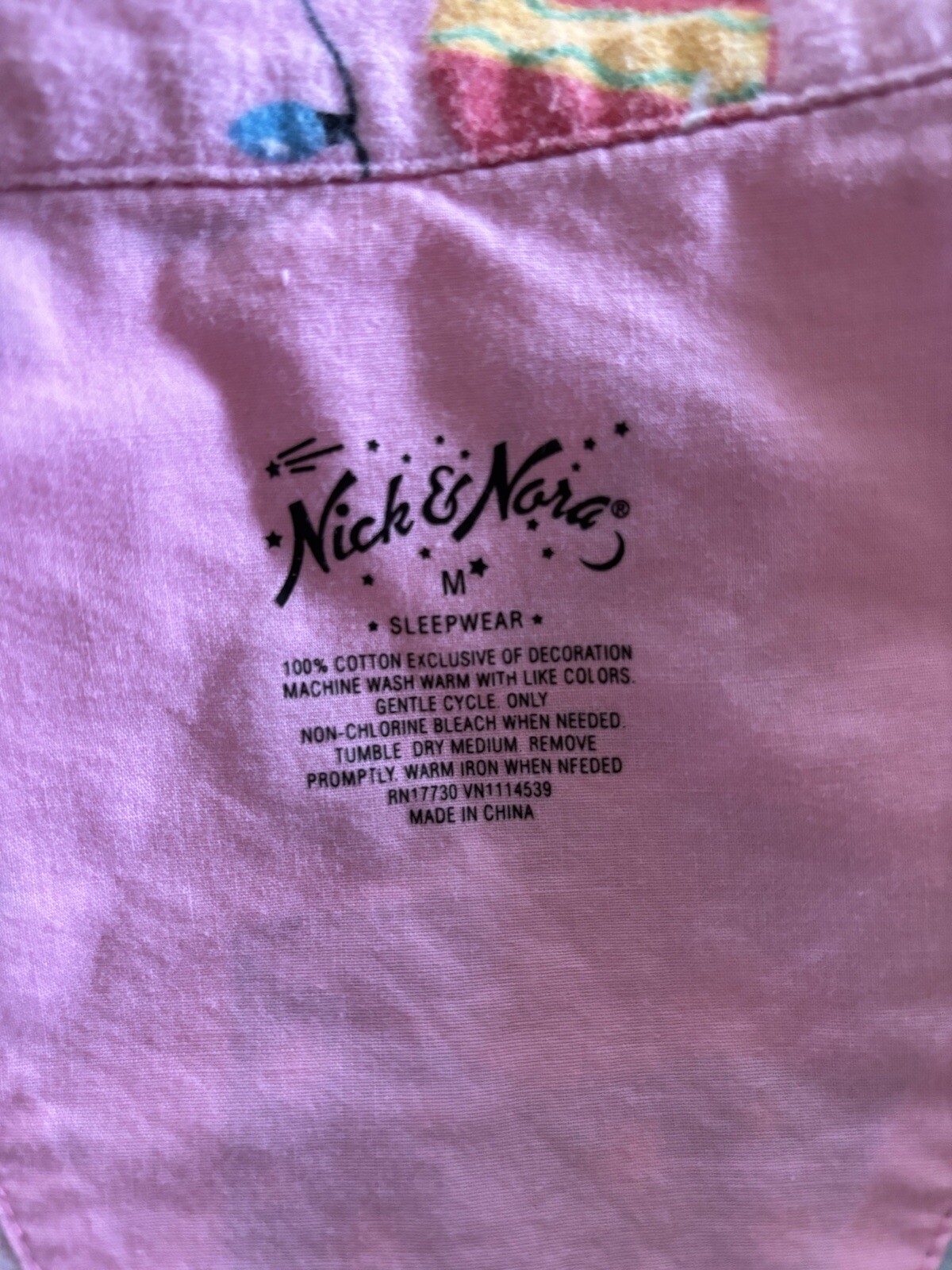 SAOLA Nick and Nora Calzino Natalizio Flanella Scimmia Rosa Pigiama Bottone Solo Top M