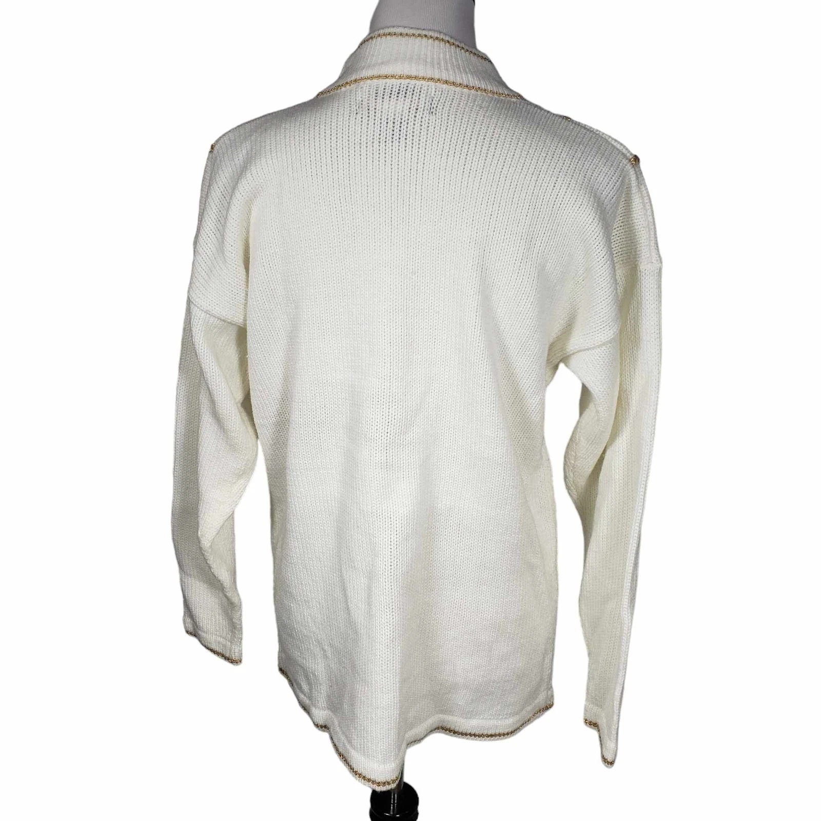 Dana Scott size Large White Gold Holiday Ugly Christmas Knit Sweater