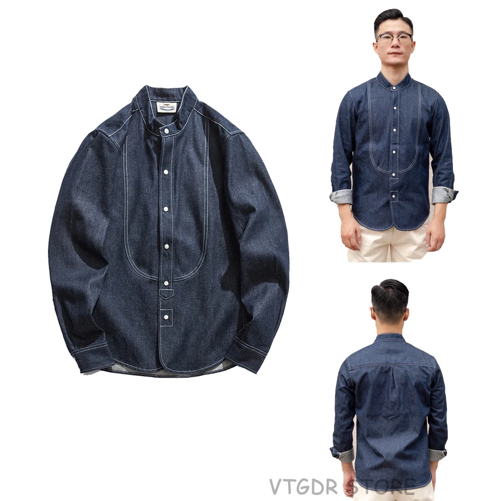 Collarless Western Damaged Denim Shirt-2 | OVER FLOW ONLINE STORE