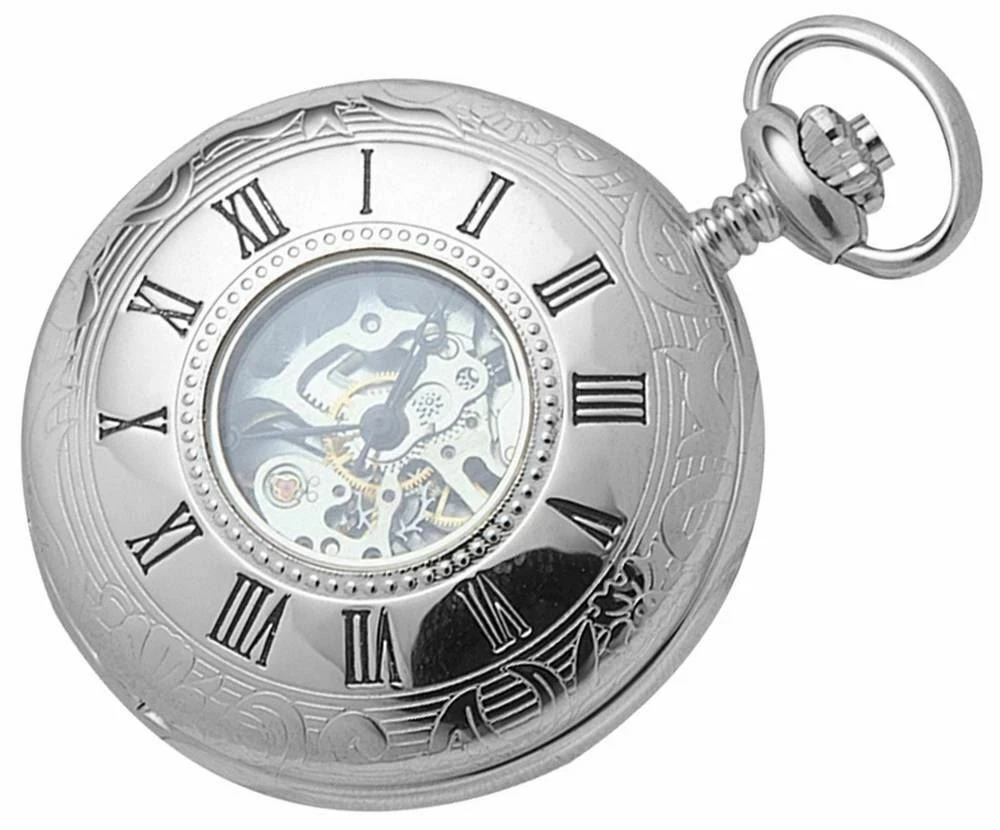 Half hunter skeleton pocket best sale watch