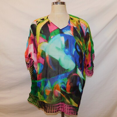 New Vtg 90s Dilemma Colorful Art to Wear Abstract Blouse Top Franz Marc