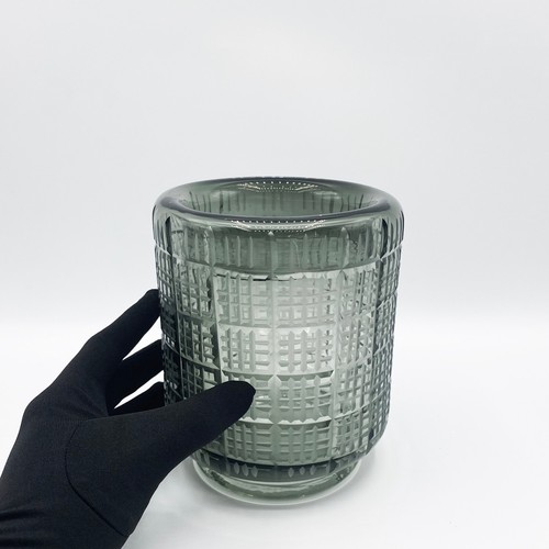 CYAN DESIGN Off the Grid (Small) Smoke Cut Glass Vase or Candle Holder - Picture 6 of 12