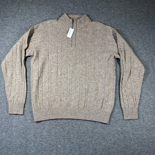 NWT Peter Millar Cable Knit 1/4 Zip Sweater Mens Large L Brown Wool Yak Cashmere