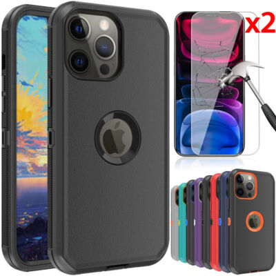 For iPhone 13 12 11 Pro Max Case Rugged Shockproof Armor Cover+Screen Protector