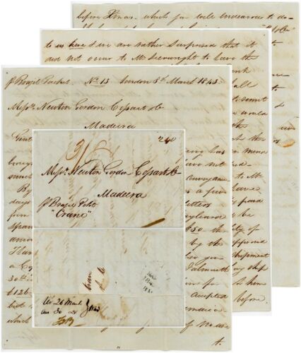 1843 LETTER GB FBO LONDON to MADEIRA by SHIP CRANE re WEST INDIES PACKET JAMAICA - Picture 1 of 6