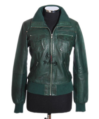 Damen BROOKLYN grün gewachst Bomber Style echtes Lammleder Leder Designer Jacke