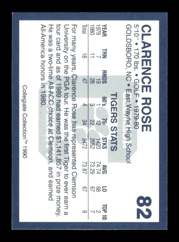 CLARENCE ROSE SIGNED 1990 COLLEGIATE COLLECTION CLEMSON TIGERS #82 AUTO - Image 2 of 2