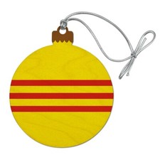 South Vietnam Flag Wood Christmas Tree Holiday Ornament