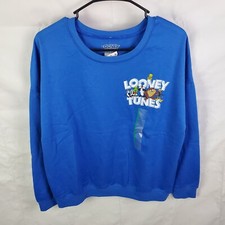 Looney Tunes Sweatshirt Women's M Blue Graphic That's All Folks Pullover New