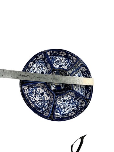 Mexican Folk Art Cobalt Blue Appetizer Platter 7 Pcs Appetizer Tray Lead Free - Picture 3 of 14