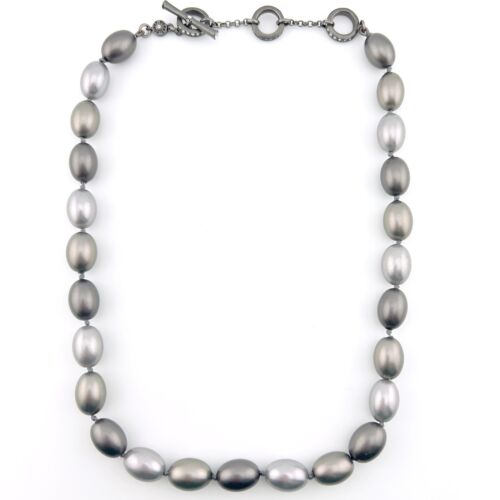 Vintage Monet silber & graufarbene Perlen mit Knebelverschluss, Strass - Bild 2 von 6