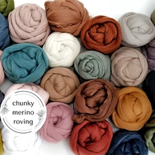merino wool roving tops, 100g chunky coloured wool, fibre art supplies weaving