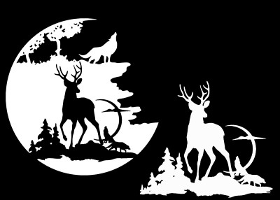 Wolf Hunting Deer Scene Two PK White Vinyl Decals Car Laptop Tablet Tumbler