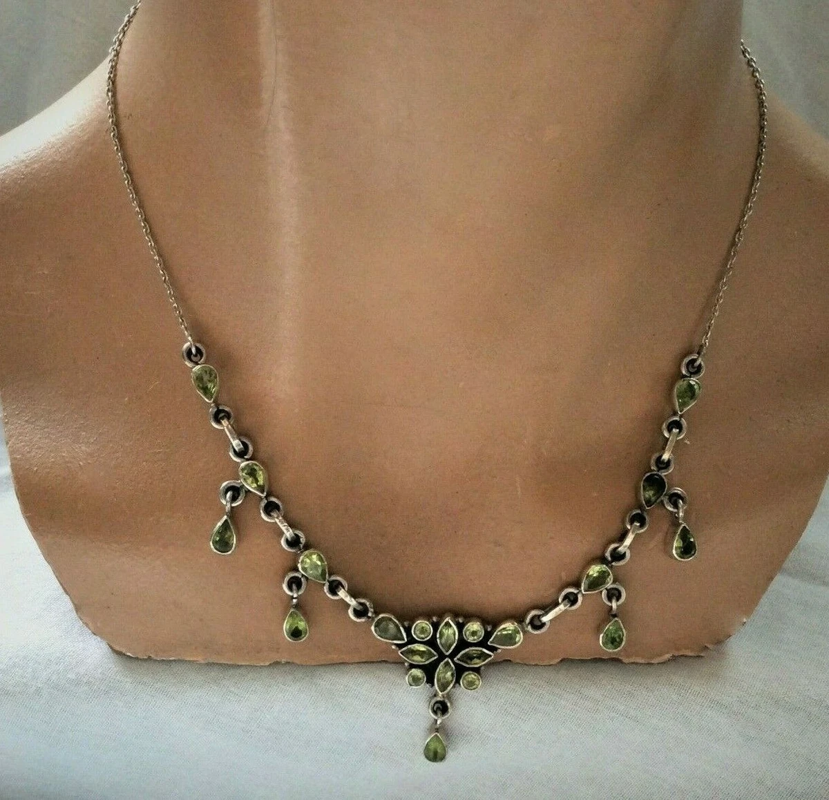 Art Deco Peridot 15ct Gold Lavaliere Necklace - The Chelsea Bijouterie