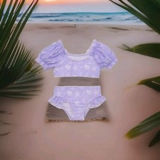 Wonder Nation Toddler Girl Purple Puff Sleeve Bikini W/UPF 50 Size 12M NEW