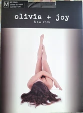 Olivia + Joy Size M Jet Black Reinforced Toe Hip Smoothing Pantyhose