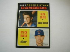 2020 TOPPS HERITAGE RANGERS ROOKIE STARS NICK SOLAK, BROCK BURKE CARD #181 RC