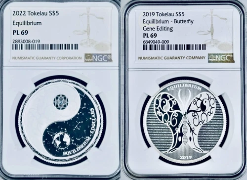 2 2019/22 RARE Equilibrium Yin Yang & Butterfly Gene Editing Tokelau NGC PL69