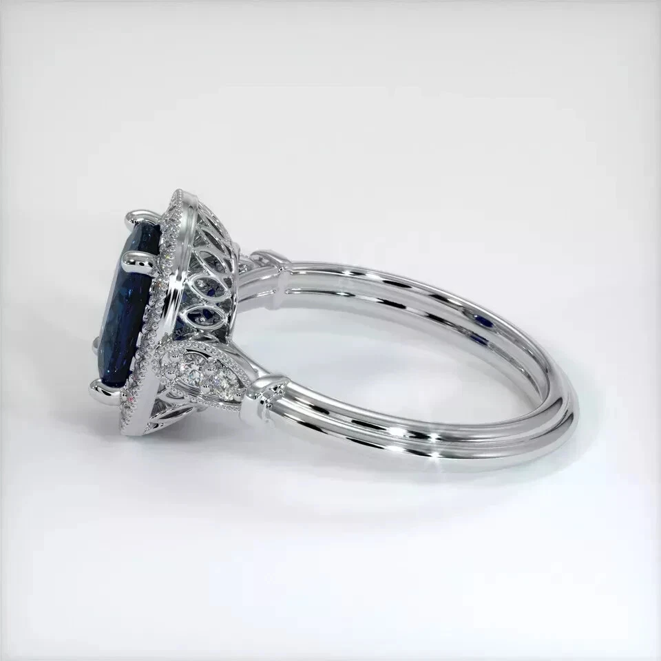 Anel de casamento 4,00 quilates corte oval safira natural e diamante ouro branco 14K sólido - Imagem 3 de 4