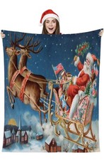 Raschel Warm Wishes Plush Throw Christmas Blanket Santa Sleigh 50in X 60in