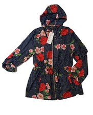 Nina Leonard Hooded Rain Jacket Floral Blue - Large