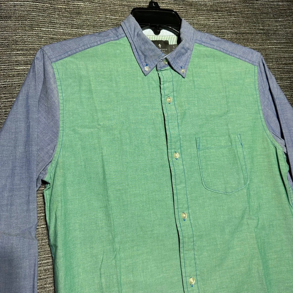 Camisa con botones Hawkings McGill para hombre S verde azul manga larga Foto 3 de 4